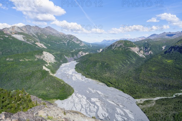 View of impressive mountain landscape with Matanuska River, Lion's Head, Chugach Mountains, Alaska, USA