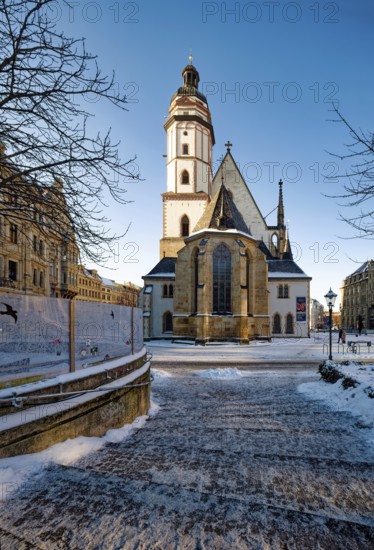 Historic St. Thomas Church, place of work of Johann Sebastian Bach, Protestant Church, Thomaner, in winter when there is snow