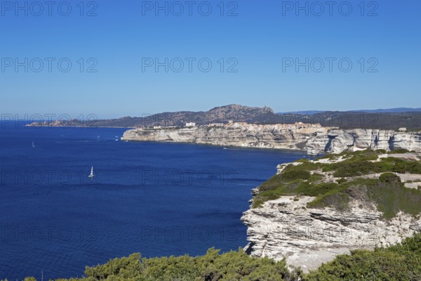 Ville haute or upper town on the Île de Fazio headland, medieval old town, Bonifacio, Corse-du-Sud department, Corsica, France