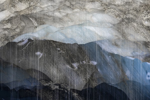 Meltwater at a glacier cave, underground glacier stream, Castner Glacier, Delta Range, Alaska Range, Richardson Highway, Alaska, USA