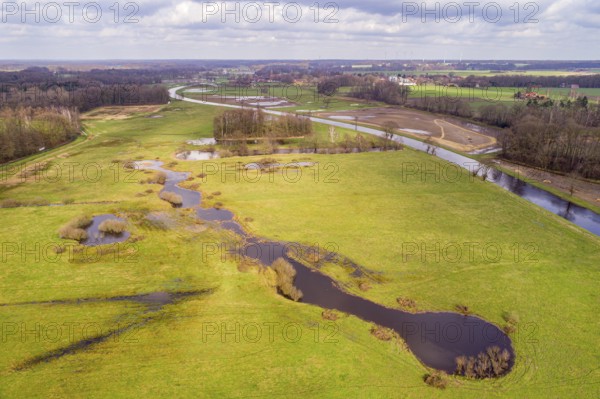 Hunte near Colnrade in winter with new biotopes, Conrade, Lower Saxony, Germany