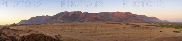 Desert landscape with Brandberg in morning light, at sunrise, Erongo, Damaraland, Namibia