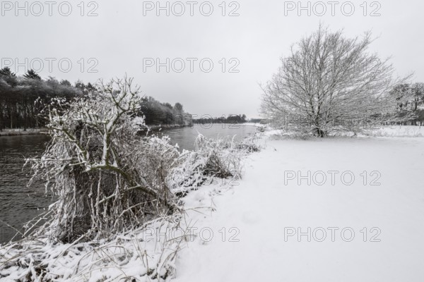 Winter landscape on the Ems, Emsland, Lower Saxony, Germany