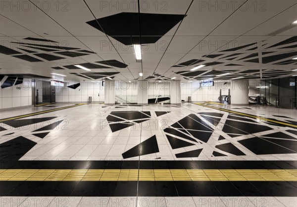 Artwork titled Surround by Heike Klussmann at the Pempelforter Straße subway station, Werhahn Line, Düsseldorf, North Rhine-Westphalia, Germany
