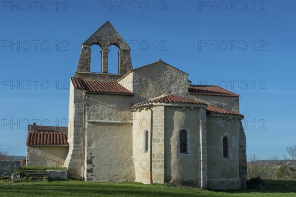 St Andrew's Church, romanesque church of Taxat-Senat. Allier department. Auvergne Rhone Alpes. France. Europe