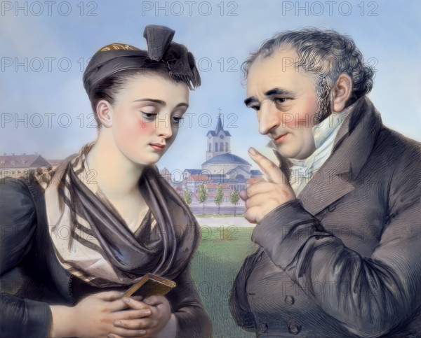 Portaits of Elisabeth Baustlicher with Johann Peter Hebel, 1760 - 1826, German poet, Protestant theologian and educator, Alemannic dialect poet, digitally optimized based on a painting by Carl Joseph Alois Agricola, 1814