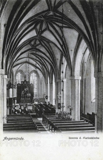 Angermünde, St. Mary's Church, district of Uckermark in the state of Brandenburg, Germany, postcard, view around 1900 - 1910, historical, digital reproduction of a historical postcard, authentic, public domain, from that time, exact date unknown