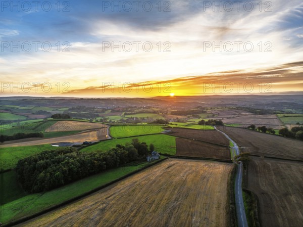Colours of Devon Farms and Fields over Berry Pomeroy from a drone, Totnes, England, United Kingdom