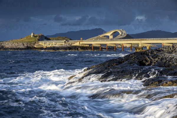 Raging water at Storseisund Bridge, Atlantic Road, Atlanterhavsveien, Karvag, Vevang, West Coast, Norway