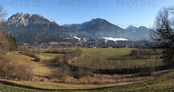 View of Oberstdorf, Rubihorn and Schattenberg and mountains of the Allgäu Alps, panorama, Oberstdorf, Oberallgäu, Allgäu, Bavaria, Germany
