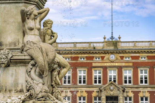 The Muschelminna fountain or Toberentzbrunnen at Postplatz in Görlitz, Upper Lusatia, Saxony, Germany
