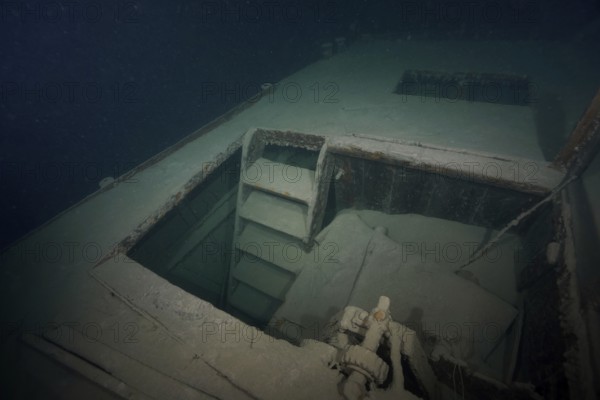 Ledi wreck, wreck of a Ledi ship, cargo ship for mass freight, bulk cargo taken at night in Lake Walen. Tauchplatz Känzeli, Mols, Canton of St. Gallen, Switzerland