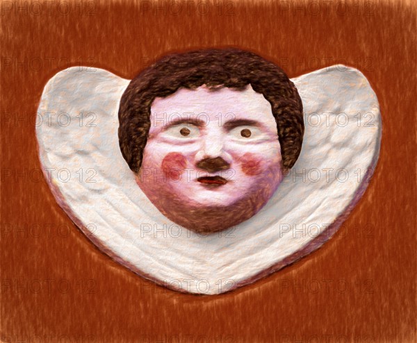 Old angel figure, late Renaissance stone carving, Rinnesches Haus, Kornmarkt, Osterode am Harz, Germany