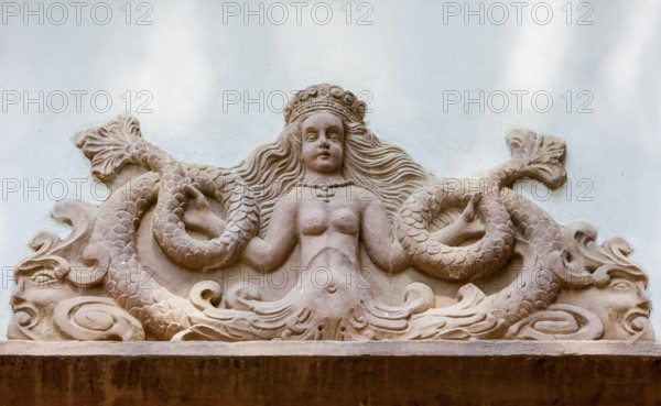 Mythological Mermaid Creature, wall decoration, Welf Castle of Herzberg, Herzberg am Harz, district of Göttingen, Lower Saxony, Germany