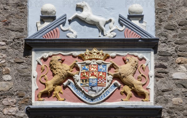 Alliance coat of arms of the House of Welf with Saxon Steed, Welf Castle of Herzberg, Herzberg am Harz, district of Göttingen, Lower Saxony, Germany