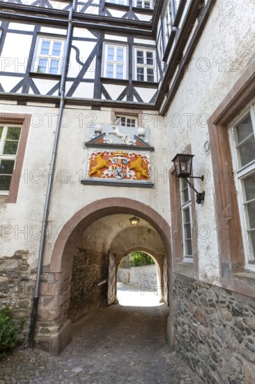 Alliance coat of arms of the House of Welf with Saxon Steed, Welf Castle of Herzberg, Herzberg am Harz, district of Göttingen, Lower Saxony, Germany