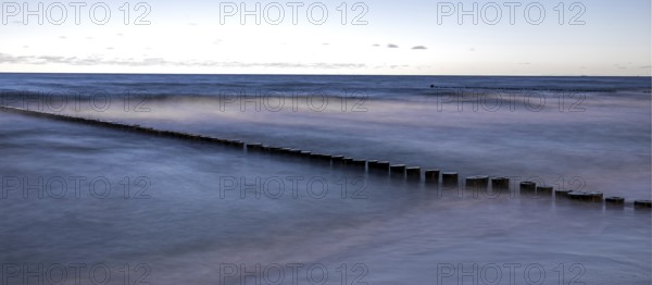 Grooves in the sea, panorama, long exposure, Zingst, Fischland-Darß-Zingst, Western Pomerania Lagoon Area National Park, Mecklenburg-Western Pomerania, Germany