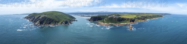 Aerial view of coast and landscape near Knysna, Knysna Heads, South Africa