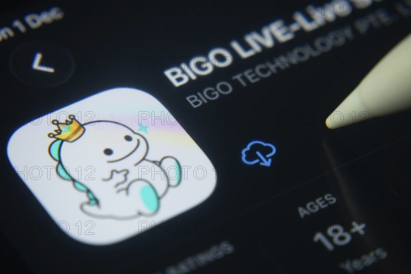 Dhaka, Bangladesh- 01 Dec 2025: A close-up of the Bigo Live app icon in the App Store on an iPad screen