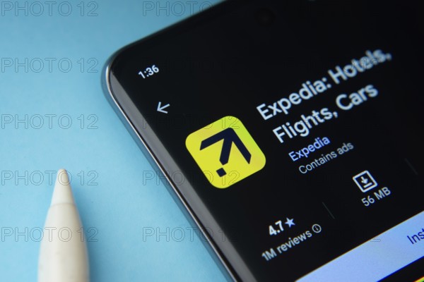Dhaka, Bangladesh- 16 March 2025: The Expedia app from Google Playstore is displayed on a smartphone screen