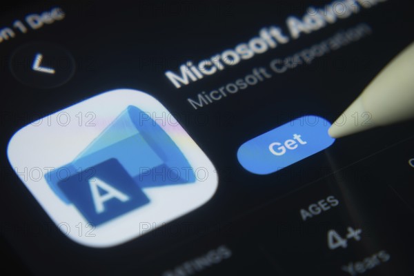 Dhaka, Bangladesh- 01 Dec 2025: A close-up of the Microsoft Advertising app icon in the App Store on an iPad screen
