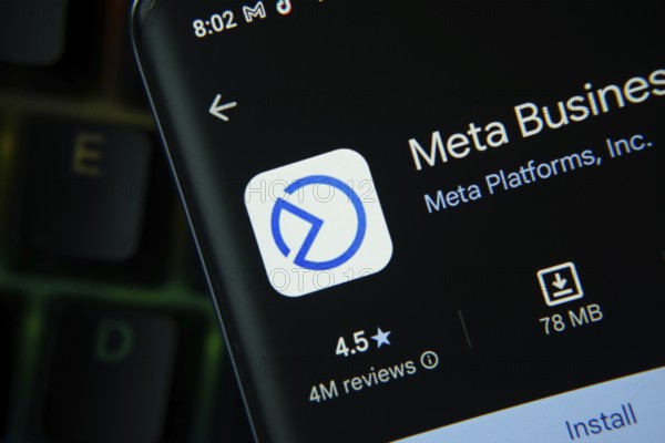 Dhaka, Bangladesh- 27 July 2025: Meta Business Suite app from Google Playstore is displayed on a smartphone screen