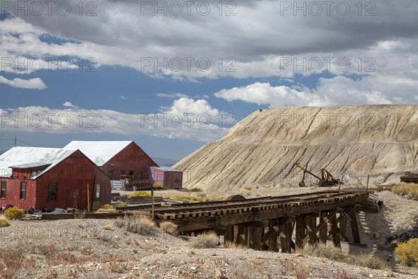Tonopah, Nevada - The Tonopah Historic Mining Park. Mining began here in 1900 with the discovery of silver, and continued until 1948. Tourists now explore the 113-acre site, which is operated by a nonprofit foundation