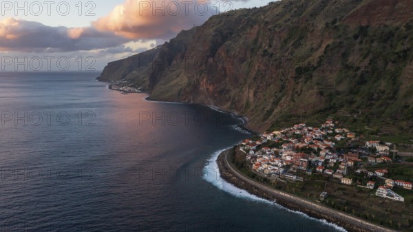 Aerial view, Jardim do Mar, cliffs, Madeira, Portugal