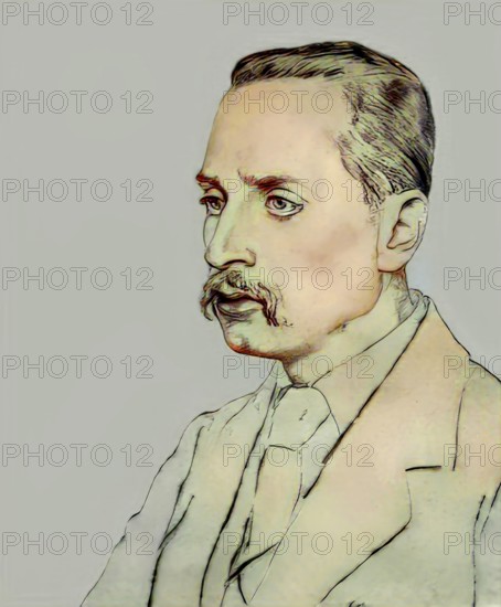 Portrait of Rainer Maria Rilke, 1875 – 1926, Austrian poet and novelist, based on a sketch by Emil Orlik, digitally edited