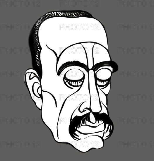 Portrait of Rainer Maria Rilke, 1875 – 1926, Austrian poet and novelist, based on a sketch, digitally edited