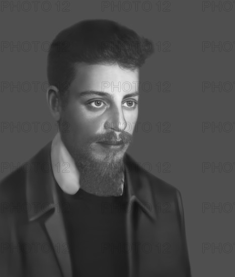 Portrait of Rainer Maria Rilke, 1875 – 1926, Austrian poet and novelist, based on a picture by Oskar Zwintscher, digitally edited