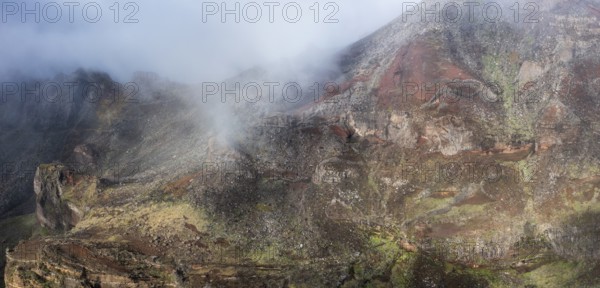 Aerial view, clouds of fog, mountains, Madeira, Portugal
