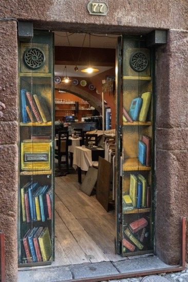 Colourfully painted doors on Santa Maria Street in the old town, Funchal, Madeira, Portugal