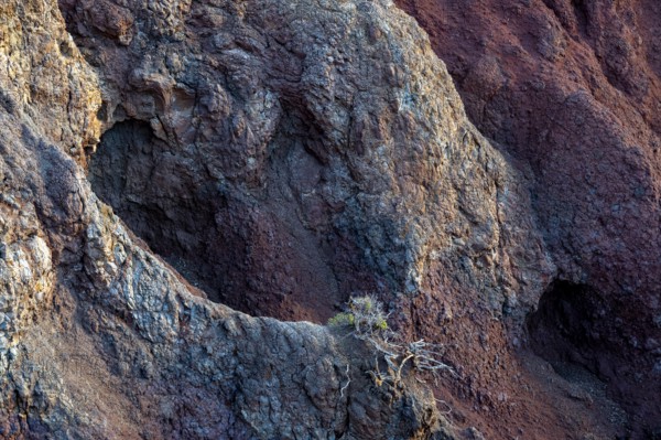 Volcanic soil, colorful soil, red, erosion, near Miradouro da Ponta do Rosto, Madeira, Portugal