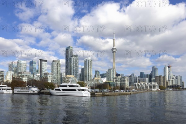 Scenic Toronto financial district skyline and modern architecture. View from Ontario lake