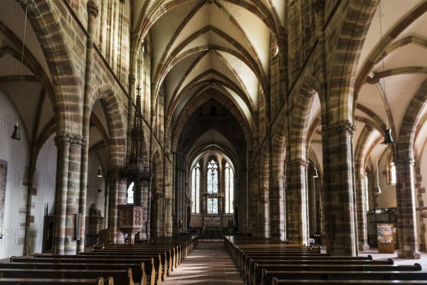 Interior view, Gothic Church of St. Peter and Paul, Saints-Pierre-et-Paul, Wissembourg, Weissenburg, Alsace, Bas-Rhin Department, France