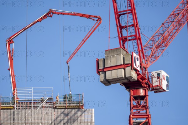Construction site of the Covivio high-rise building near Alexanderplatz in Berlin, mixed use of apartment, offices, retail and a daycare center, Germany