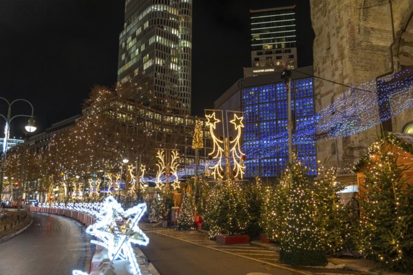 Christmas market on Breitscheidplatz, at the Memorial Church, Christmas decoration, light decoration, in Berlin, Germany
