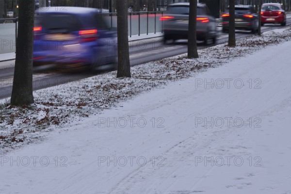Winter, slippery roads with snow and ice, slippery roads, Germany