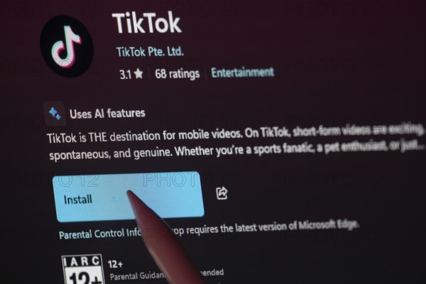Dhaka, Bangladesh- 19 Sep 2025: A close-up of the TikTok app from the Microsoft Store is shown on a laptop screen