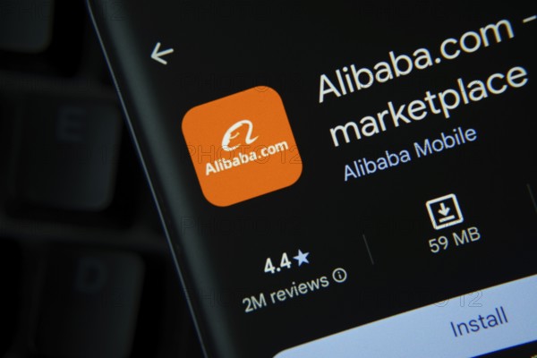 Dhaka, Bangladesh- 21 Nov 2025: Alibaba.com app from Google Playstore is displayed on a smartphone screen