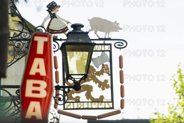 Nose sign of a butcher shop, old town, Colmar, Alsace, France