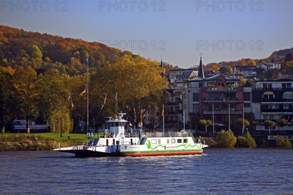 The Konrad Adenauer Rhine ferries on the Rhine from Bad Godesberg to Königswinter-Niederdollendorf, Bonn, North Rhine-Westphalia, Germany
