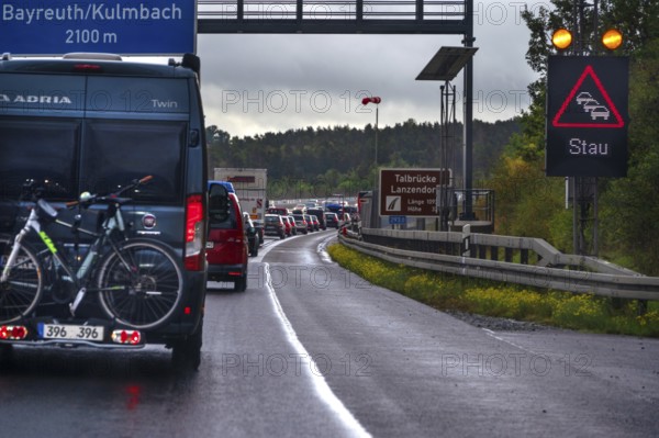 Traffic jam on the A9 motorway, Hof, Upper Franconia, Bavaria, Germany