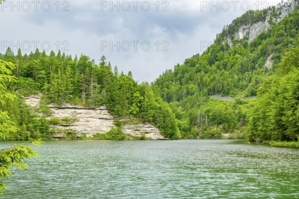 Landscape of Lake Elisabethsee on a rainy day in spring, Austria