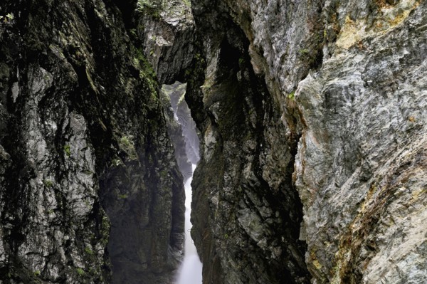 Small waterfall, Diosaz mountain river in the gorge, Gorges de la Diosaz, Les Houches, Chamonix-Mont-Blanc, Haute-Savoie, France
