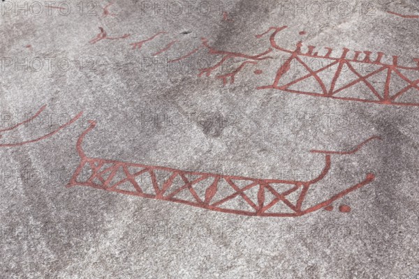 Historic rock carvings of Tanum, here at the Vitlycke site, figurative depiction from the Bronze Age, UNESCO World Heritage Site, Tanum, Västra Götalands län, Sweden