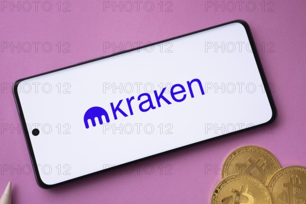 Dhaka, Bangladesh - 04 April 2025: The logo of Kraken is displayed on a smartphone screen