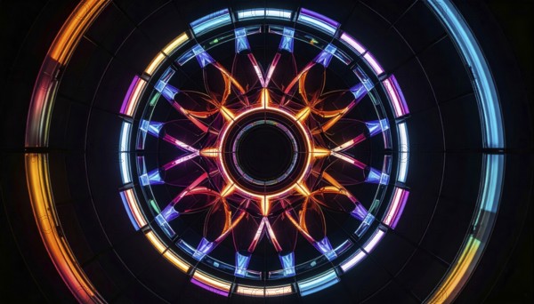 Abstract background of slightly unfocused multicolored glass lenses spinning and rotating, wallpaper illustration in vibrant neon colors, mandala background for business, textures and pattern, AI generated