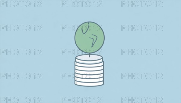 Green earth globe with silver coin stack symbolizing global finance economy and sustainable growth, abstract geometric vector illustration, wallpaper template background, AI generated